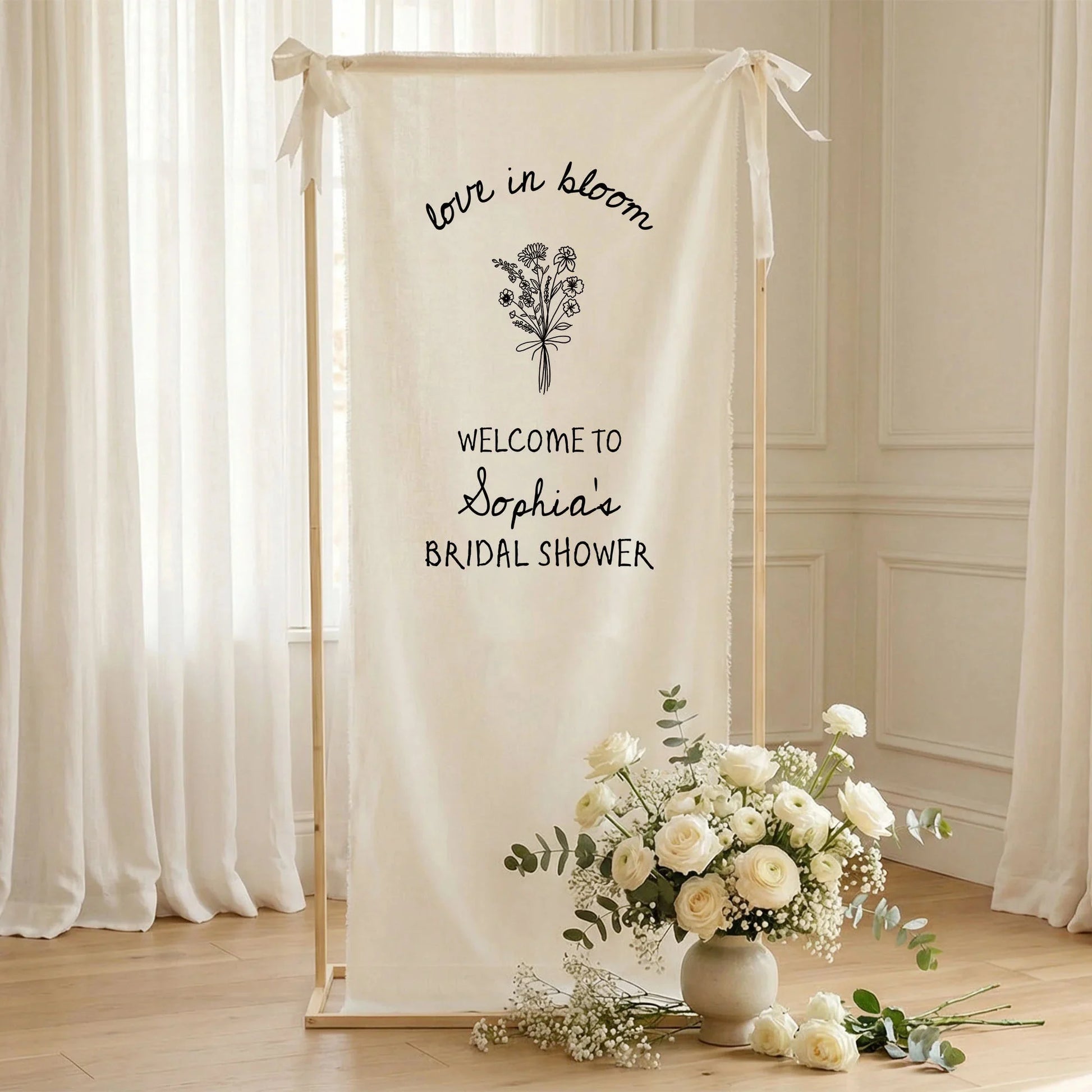 Love in Bloom Bridal Shower Banner Personalized Custom Name Bridal Shower Welcome Backdrop Decor, bridal shower decor