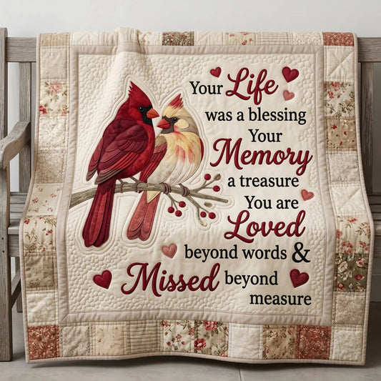 Loved And Missed Beyond Measure Cardinal Quilt Blanket