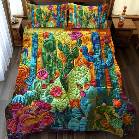 Desert Dreamscape Cactus 3-Piece Quilted Bedding Set - Single (59" x 70")
