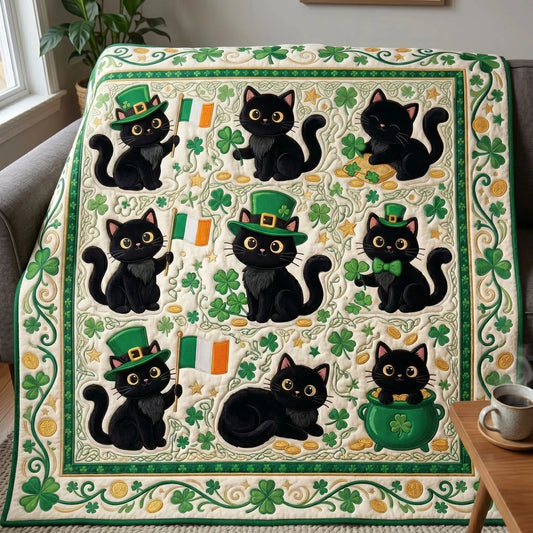 Lucky Black Cat Irish Quilt Blanket