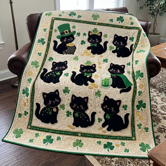 Lucky Black Cat St. Patrick's Quilt Blanket