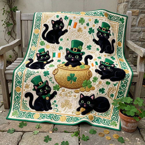 Lucky Black Cats And Gold Pot Quilt Blanket