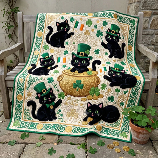 Lucky Black Cats And Gold Pot Quilt Blanket