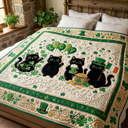 Lucky Black Cats St. Patrick's Quilt Blanket