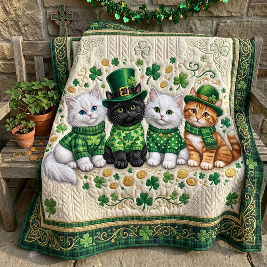 Lucky Clover Kitty Family Quilt Blanket