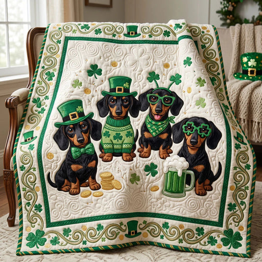 Lucky Dachshund St. Patrick's Quilt Blanket