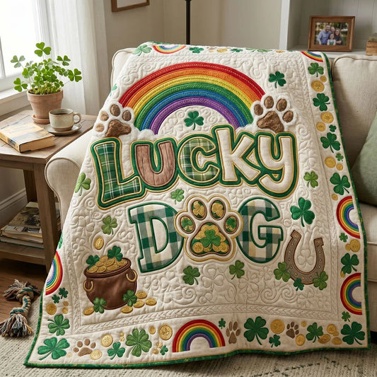 Lucky Dog Rainbow Quilt Blanket