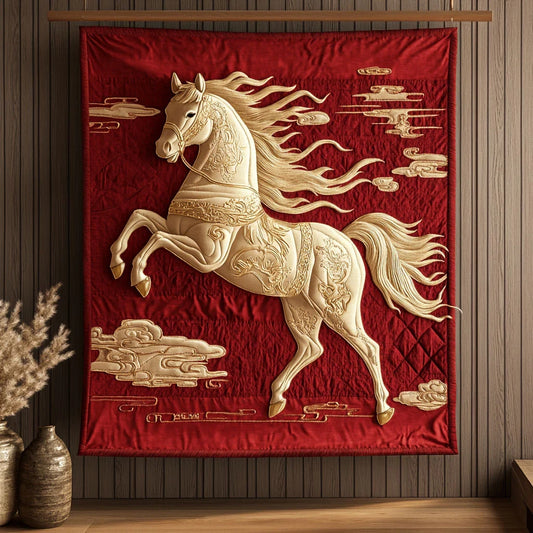 Lucky Horse Of Prosperity Quilt Blanket