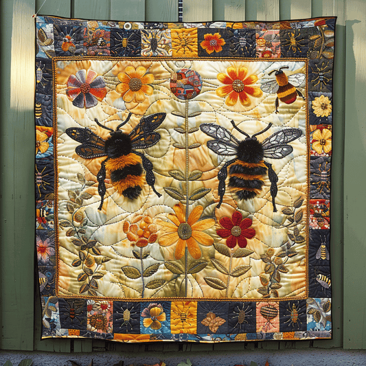 Floral Bee Artistry Quilted Blanket - Throw (55" x 60")