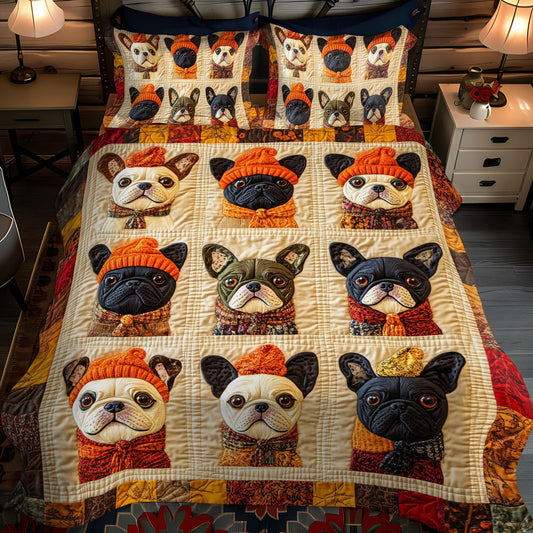 French Bulldog Patterned 3-Piece Quilted Bedding Set - Single (59" x 70")