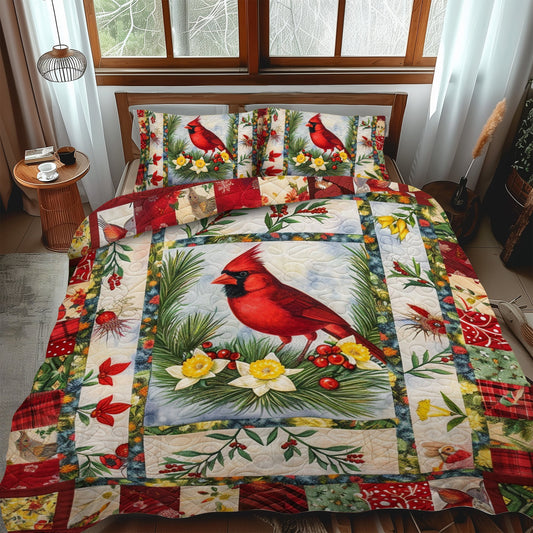 Elegant Cardinal Bird 3-Piece Quilted Bedding Set - Single (59" x 70")