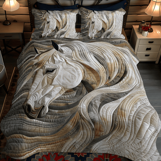 Vibrant White Horse 3-Piece Quilted Bedding Set - Single (59" x 70")