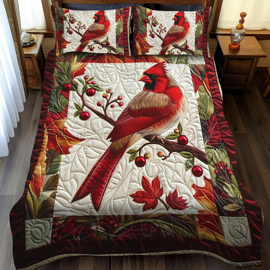 Stunning Cardinal Bird 3-Piece Quilted Bedding Set - Single (59" x 70")