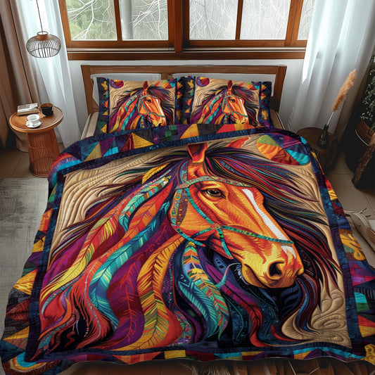 Native American Horse 3-Piece Quilted Bedding Set - Single (59" x 70")