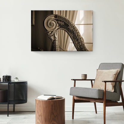 Harp Sepia Canvas Wall Art