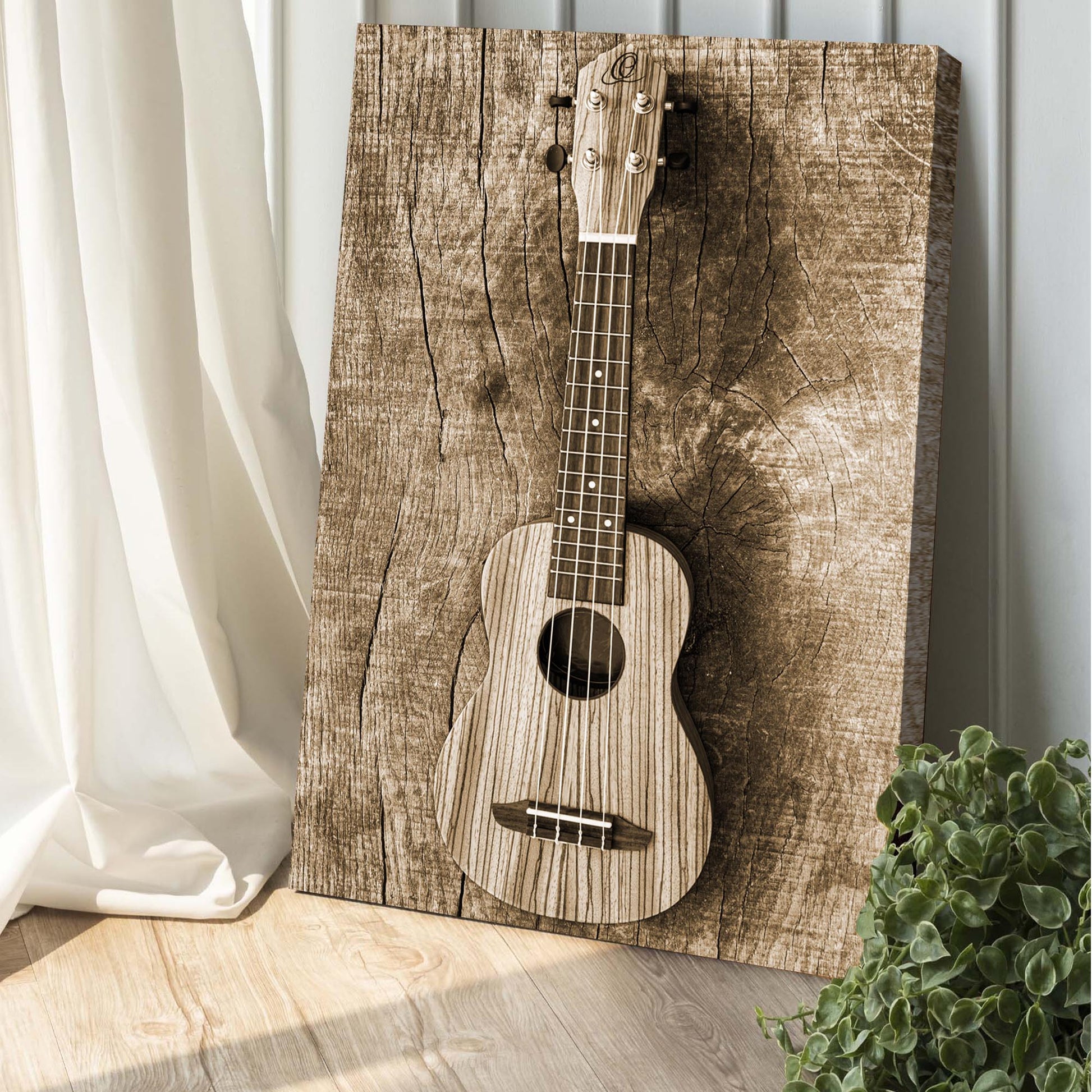 Ukulele Sepia Canvas Wall Art