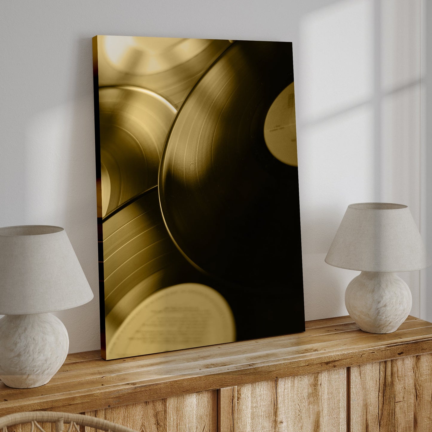 Music Equipment Vinyl Records Sepia Canvas Wall Art