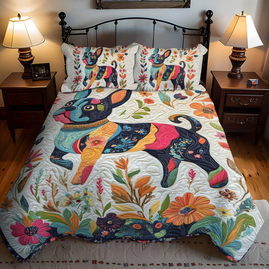 French Bulldog Floral 3-Piece Quilted Bedding Set - Single (59" x 70")