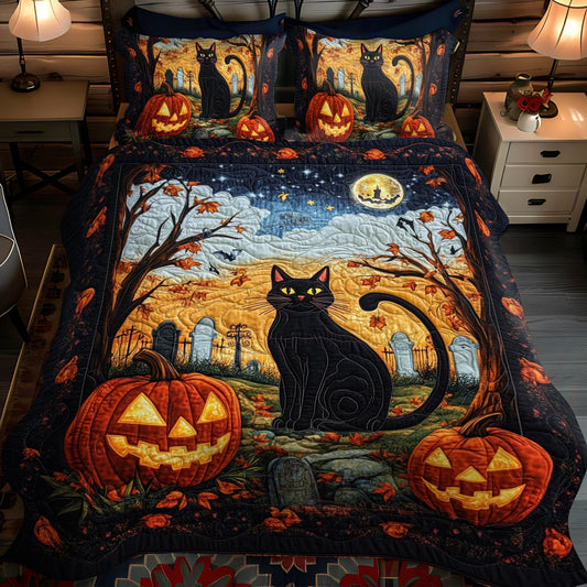 Spook-tacular Black Cat 3-Piece Quilted Bedding Set - Single (59" x 70")