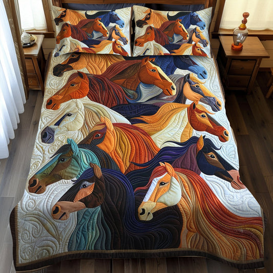 Colorful Horse 3-Piece Quilted Bedding Set - Single (59" x 70")