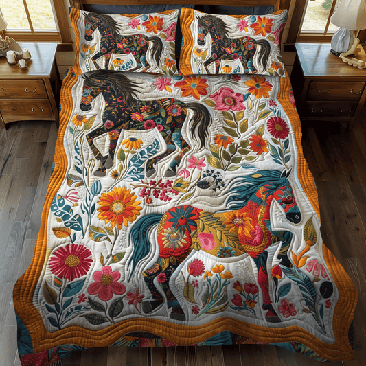 Elegant Horse Running 3-Piece Quilted Bedding Set - Single (59" x 70")