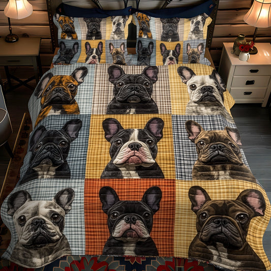 French Bulldog Joy 3-Piece Quilted Bedding Set - Single (59" x 70")