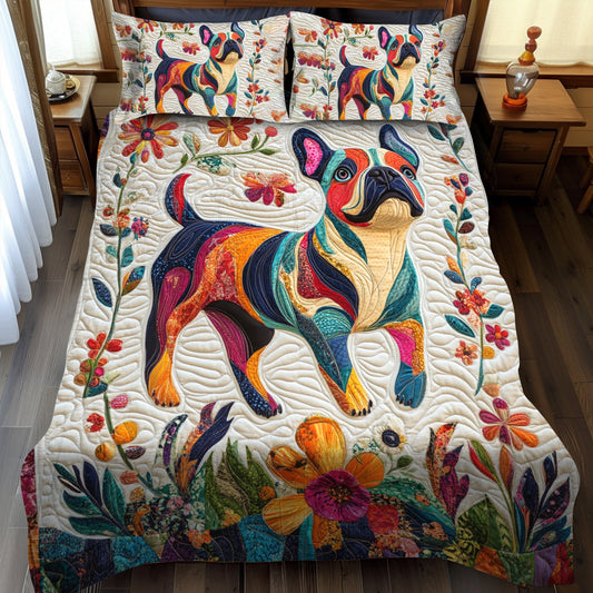 Vibrant Frenchie Faces 3-Piece Quilted Bedding Set - Single (59" x 70")