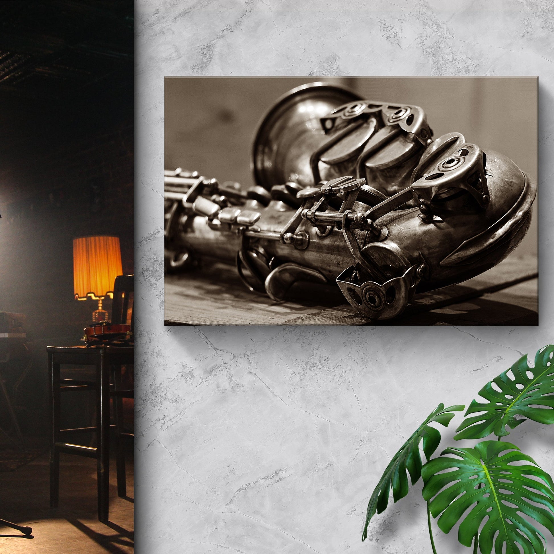 Saxophone Sepia Canvas Wall Art