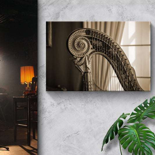 Harp Sepia Canvas Wall Art
