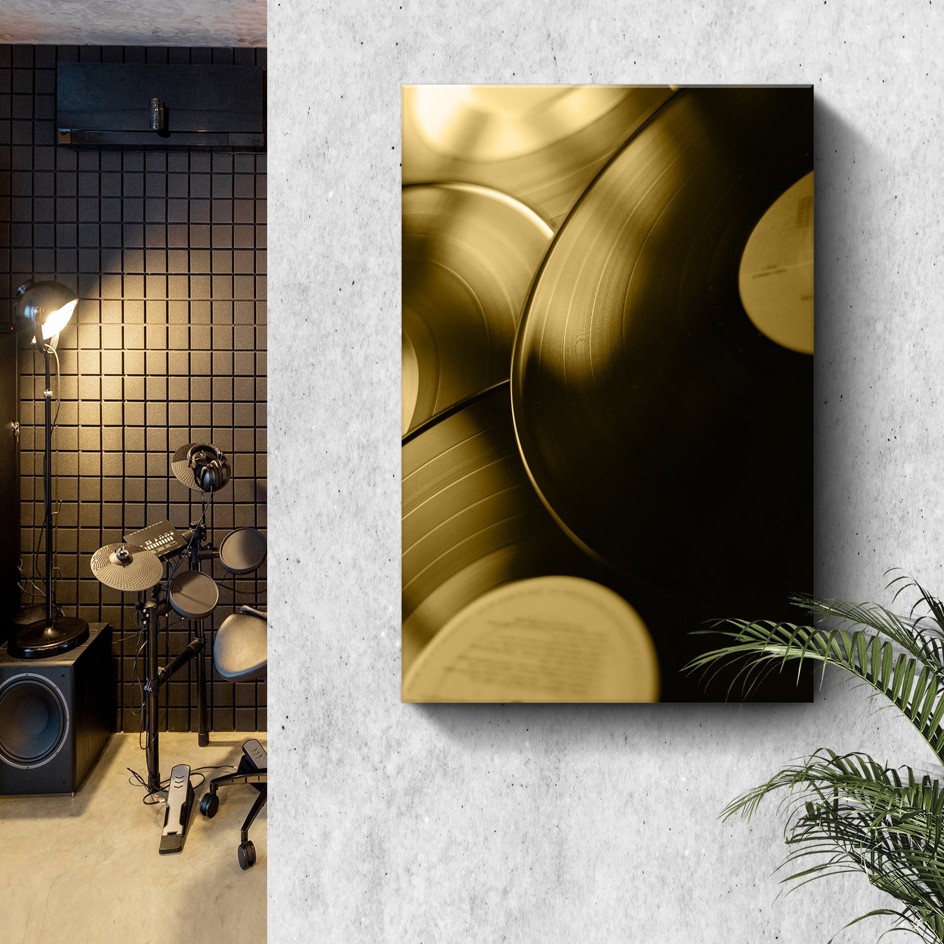 Music Equipment Vinyl Records Sepia Canvas Wall Art