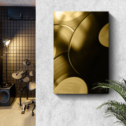 Music Equipment Vinyl Records Sepia Canvas Wall Art