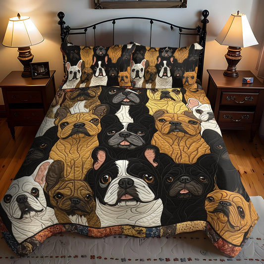 French Bulldog Patchwork 3-Piece Quilted Bedding Set - Single (59" x 70")