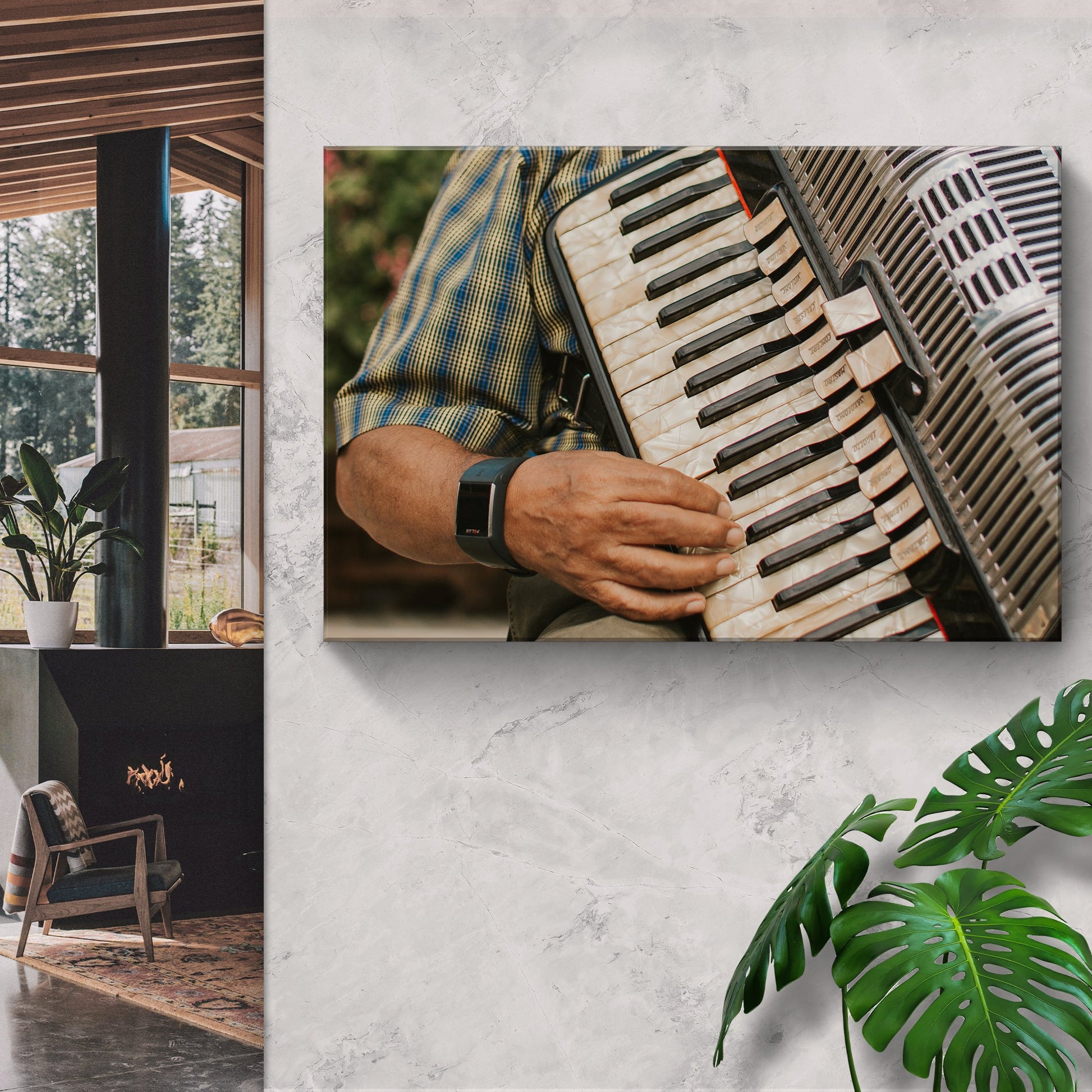 Accordion Playing Canvas Wall Art