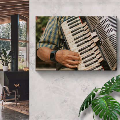 Accordion Playing Canvas Wall Art
