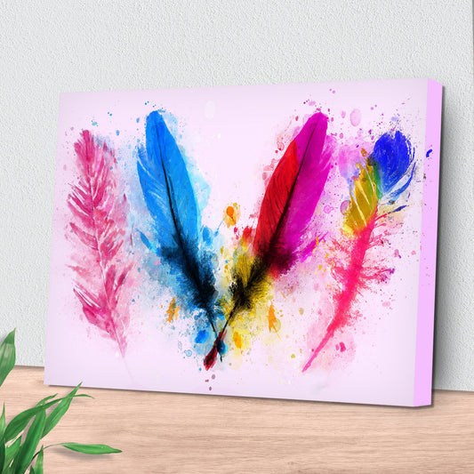 Decor Elements Feather Colored Paint Splatter Canvas Wall Art