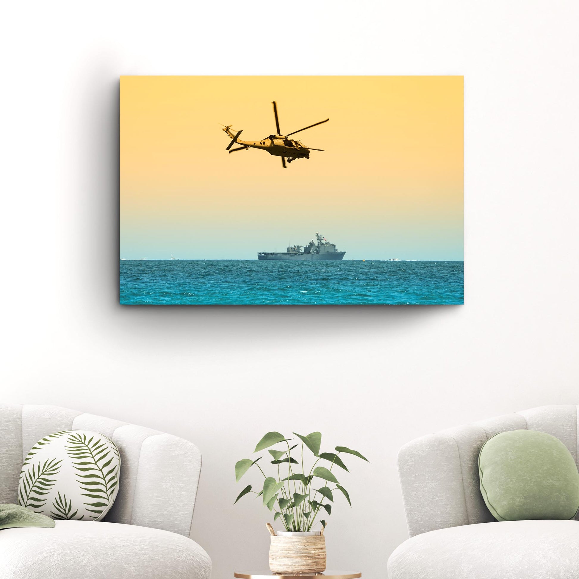 Helicopter Sailboat Canvas Wall Art