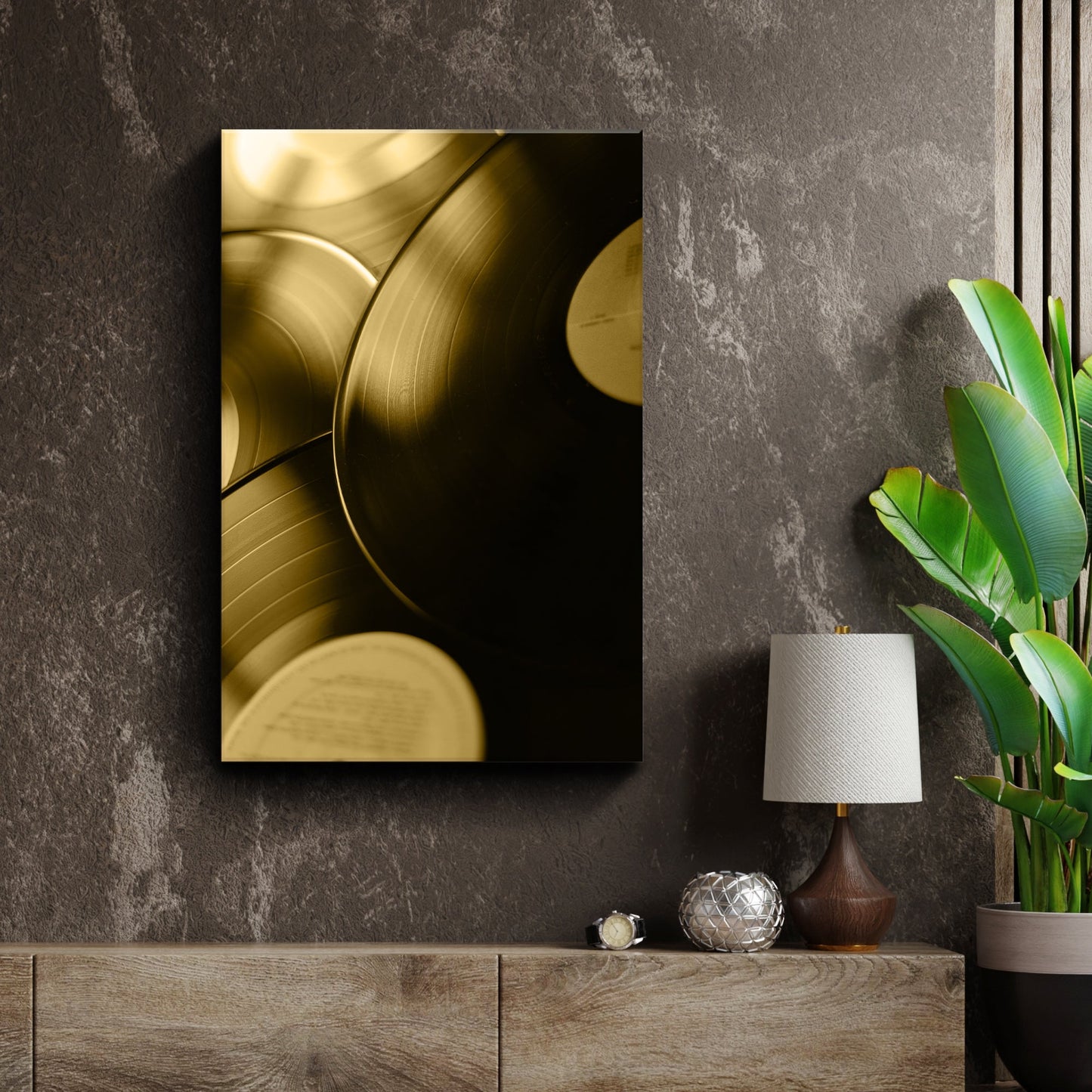 Music Equipment Vinyl Records Sepia Canvas Wall Art