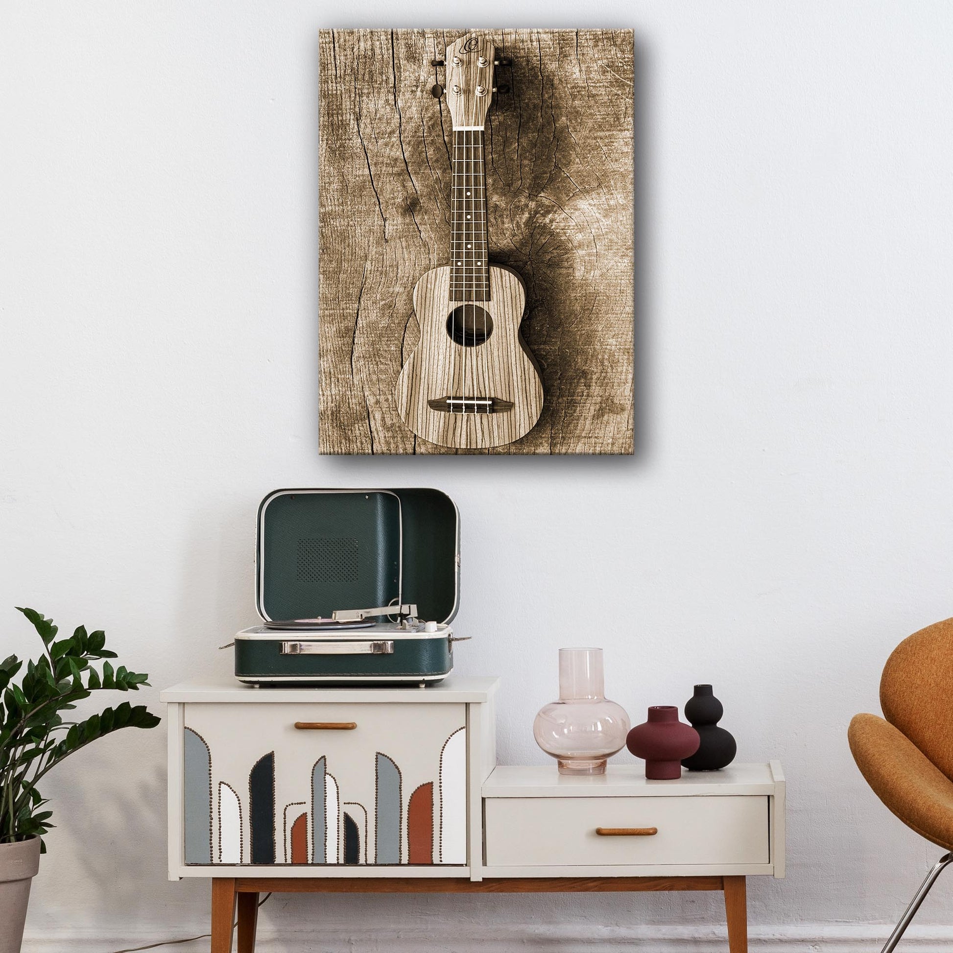 Ukulele Sepia Canvas Wall Art