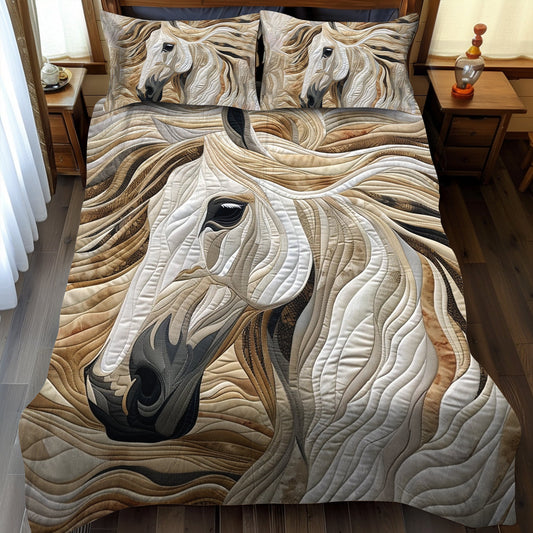 Majestic White Horse 3-Piece Quilted Bedding Set - Single (59" x 70")