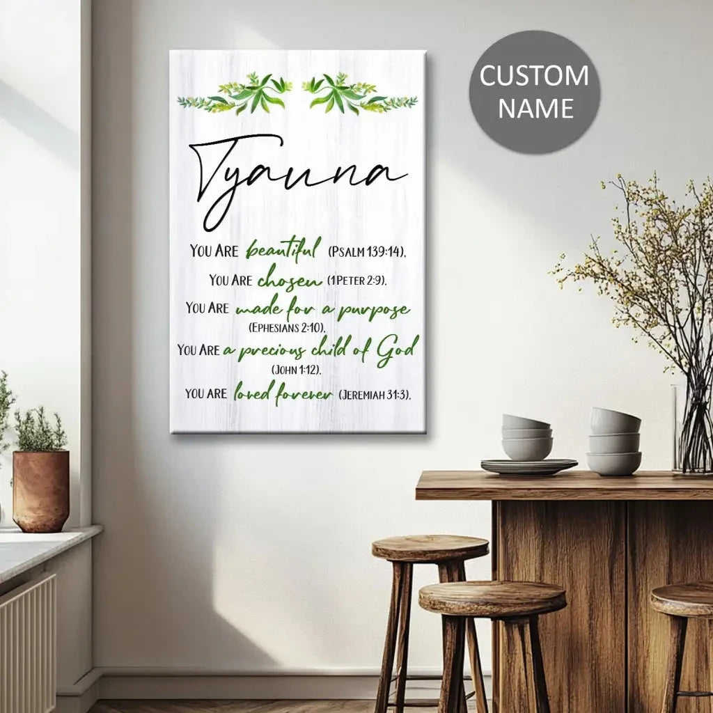 you are beautiful chosen made for a purpose personalized christian wall art canvas (view 4)