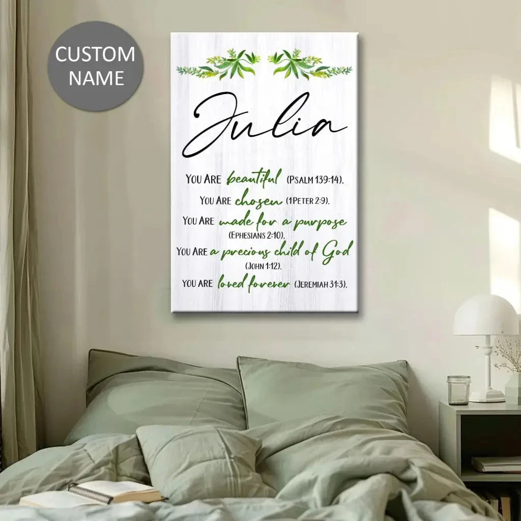 you are beautiful chosen made for a purpose personalized christian wall art canvas (view 5)