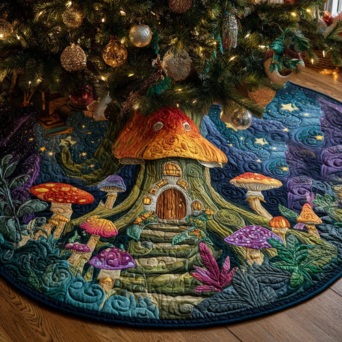 Magic Shroom Meadow Christmas Quilted Tree Skirt
