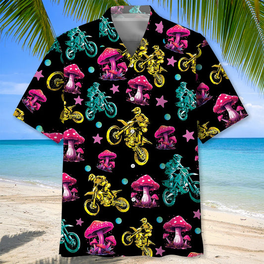 Magic Mushroom Dirt Bike Racing Hawaiian Shirt - S - hawaiian shirt
