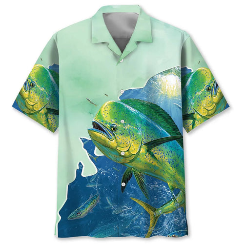 Mahi Mahi Green White Hawaiian Shirt