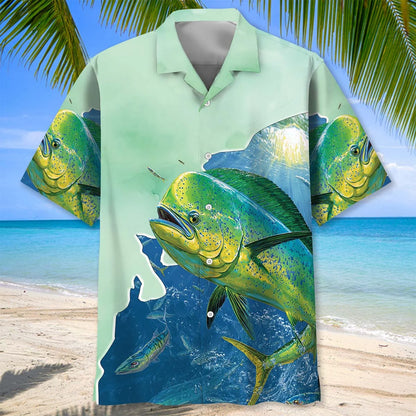 Mahi Mahi Green White Hawaiian Shirt
