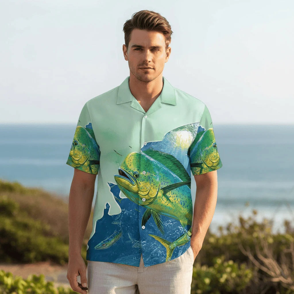 Mahi Mahi Green White Hawaiian Shirt