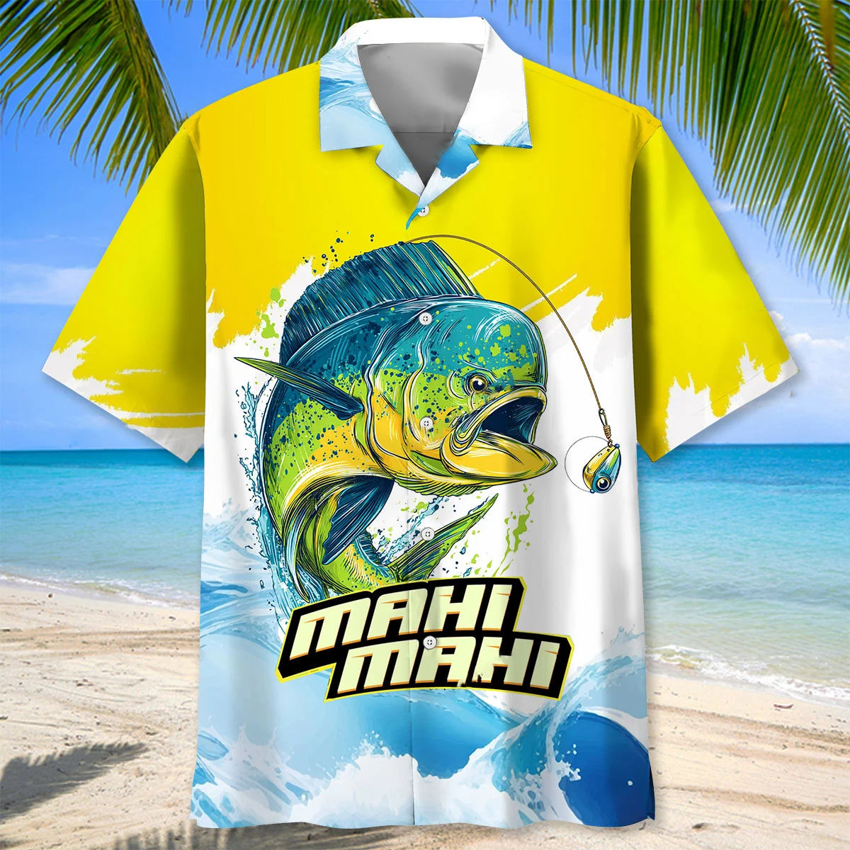 Mahi Mahi Yellow White Hawaiian Shirt