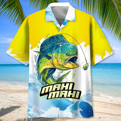 Mahi Mahi Yellow White Hawaiian Shirt