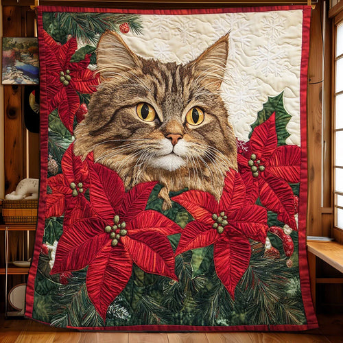Maine Coon Poinsettia Quilt Blanket