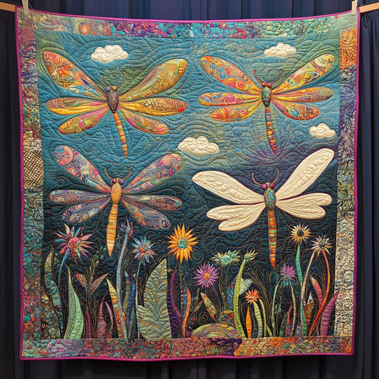 Majestic Dragonflies Garden Quilt Blanket